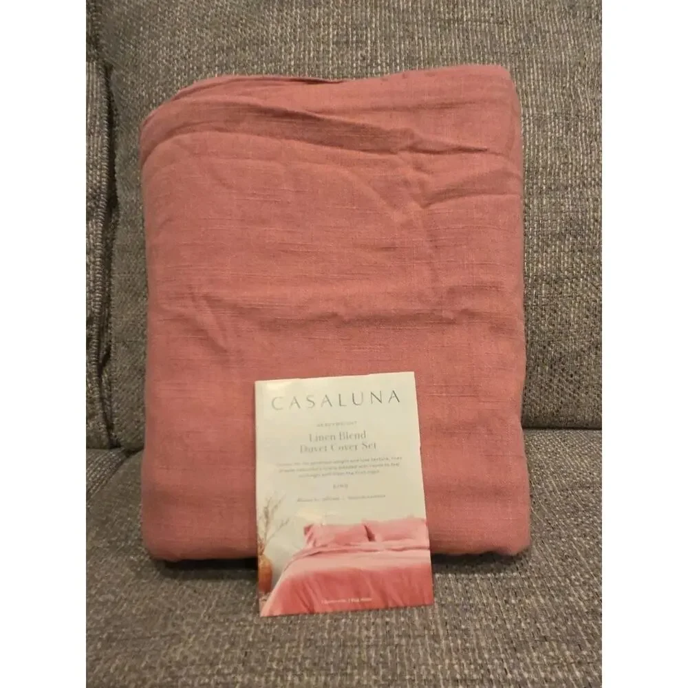 Casaluna King Heavyweight Linen Blend Blush Duvet Cover New